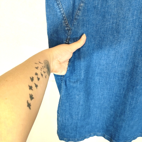 Boden Blue Denim Pinafore Dress Size 10 P Petite Smock Pockets Short Sleeve - Picture 5 of 10